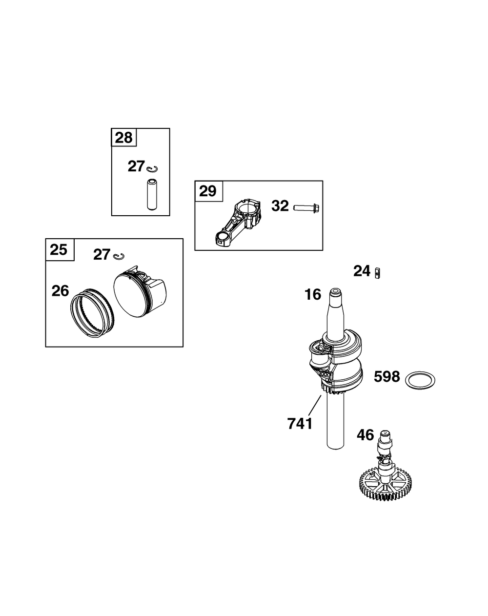 Crankshaft Group Diagram and Parts List for 092J0B-0014-H5 020000 - 09Z999 Briggs and Stratton Engine